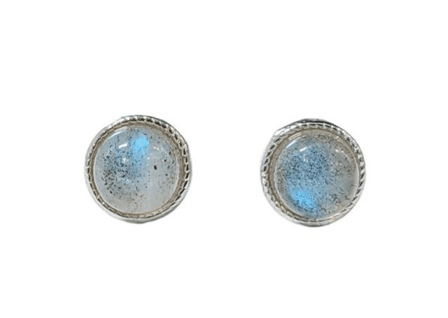♡ Boucles d&#039;Oreilles Ronde Labradorite en cuivre blanc ♡