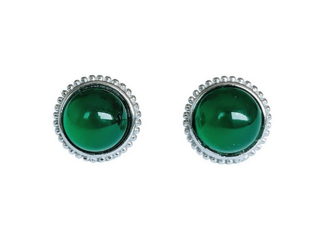 ♡ Boucles d&#039;Oreilles Ronde Chrysoprase en cuivre blanc ♡ 